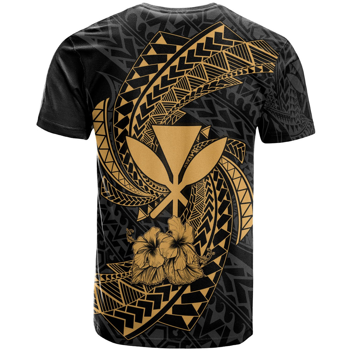 Polynesian Hawaii Custom T Shirt Gold Spiral Pattern Hibiscus - Polynesian Pride