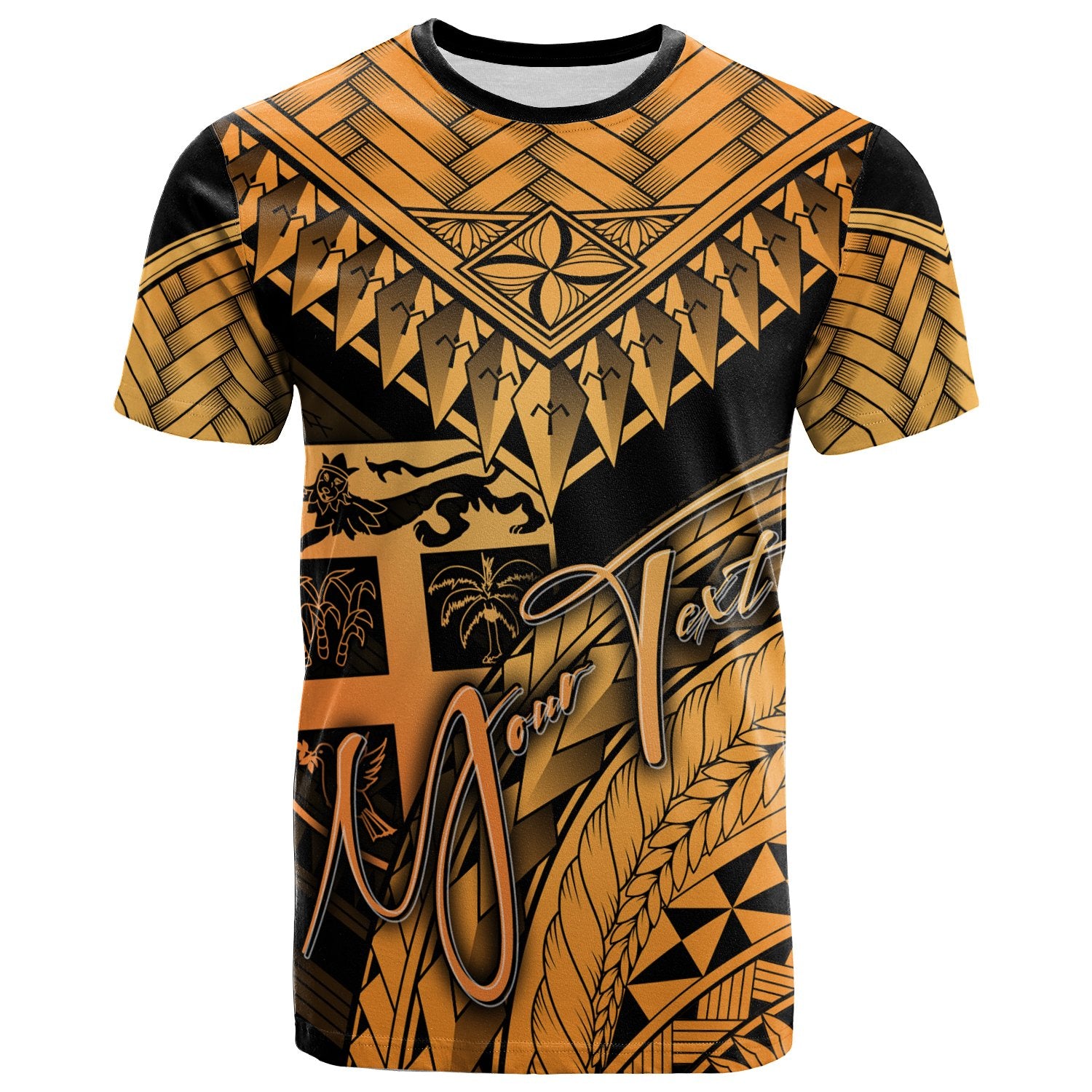 Fiji Custom T Shirt Gold Polynesian Necklace and Lauhala Unisex Art - Polynesian Pride