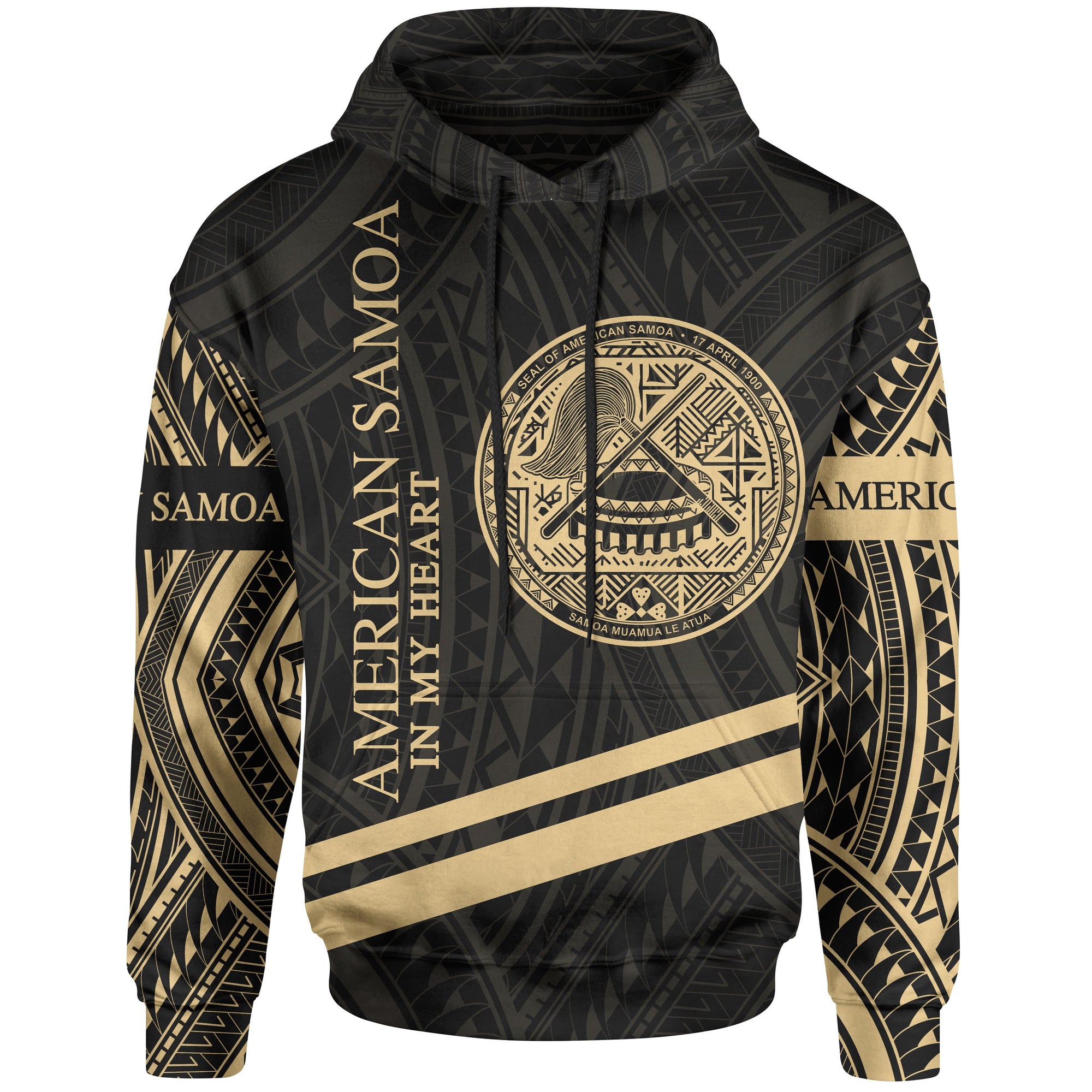 American Samoa Hoodie In My Heart Style Gold Polynesian Patterns Unisex Black - Polynesian Pride