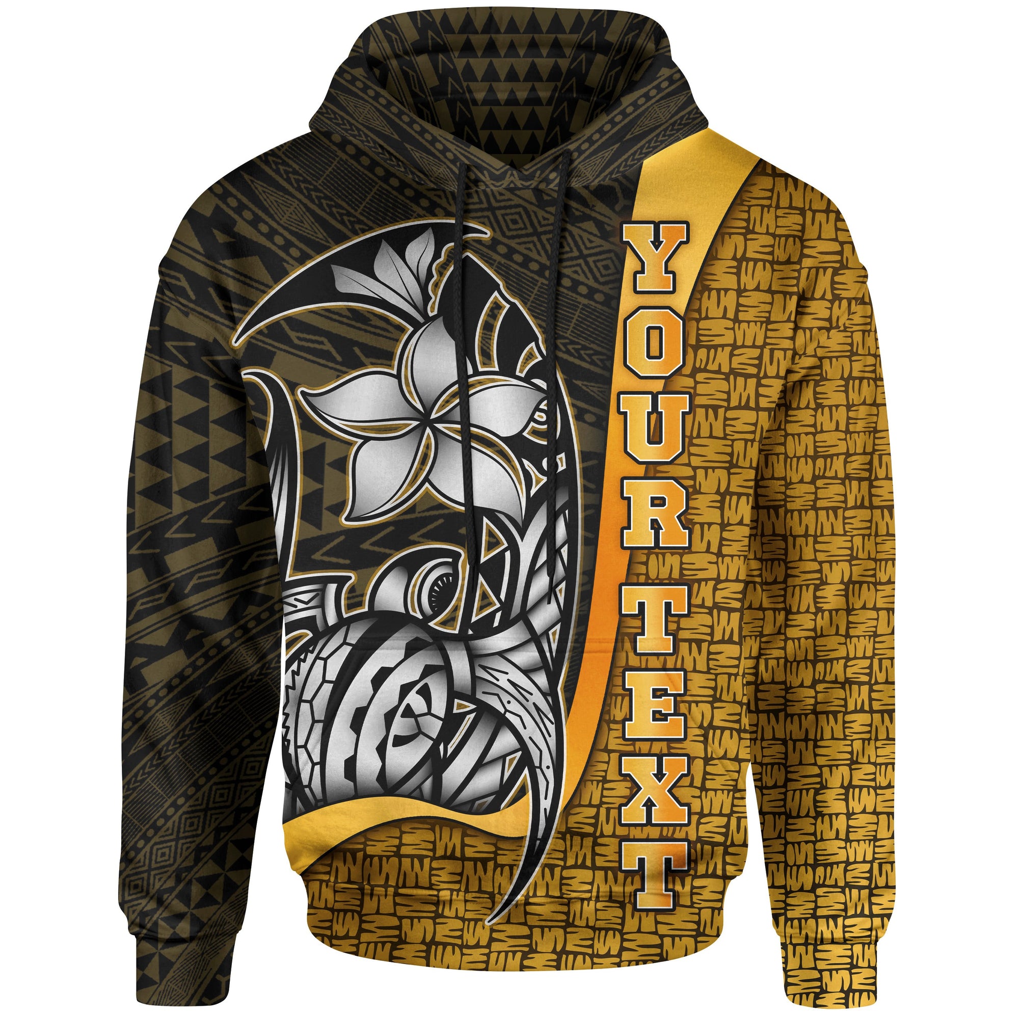 Polynesian Hawaii Custom Hoodie Gold Turtle with Hook Unisex GOLD - Polynesian Pride