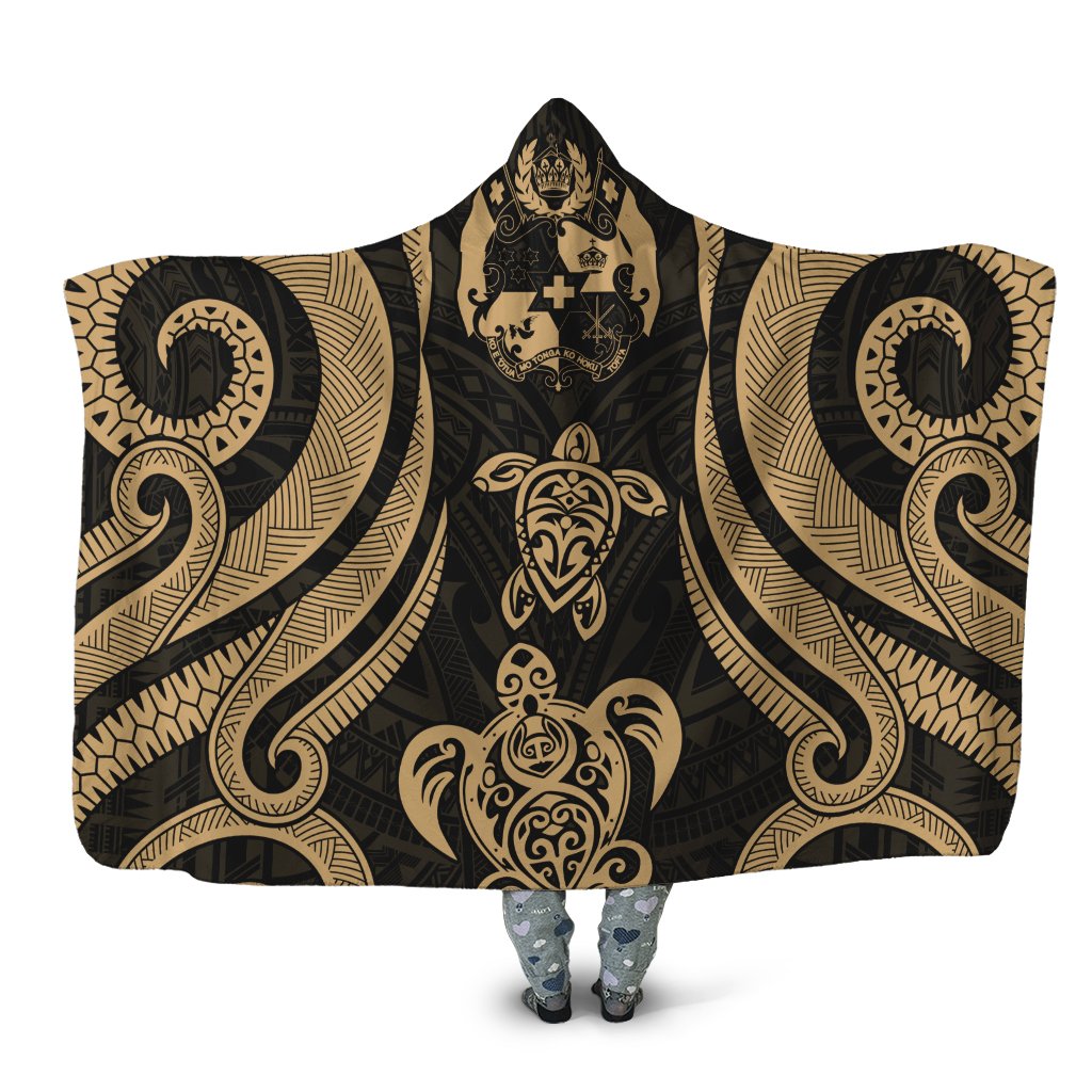 Tonga Hooded Blanket - Gold Tentacle Turtle Hooded Blanket Gold - Polynesian Pride