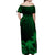 Fiji Tapa On The Waves Off Shoulder Long Dress Emerald LT7 - Polynesian Pride