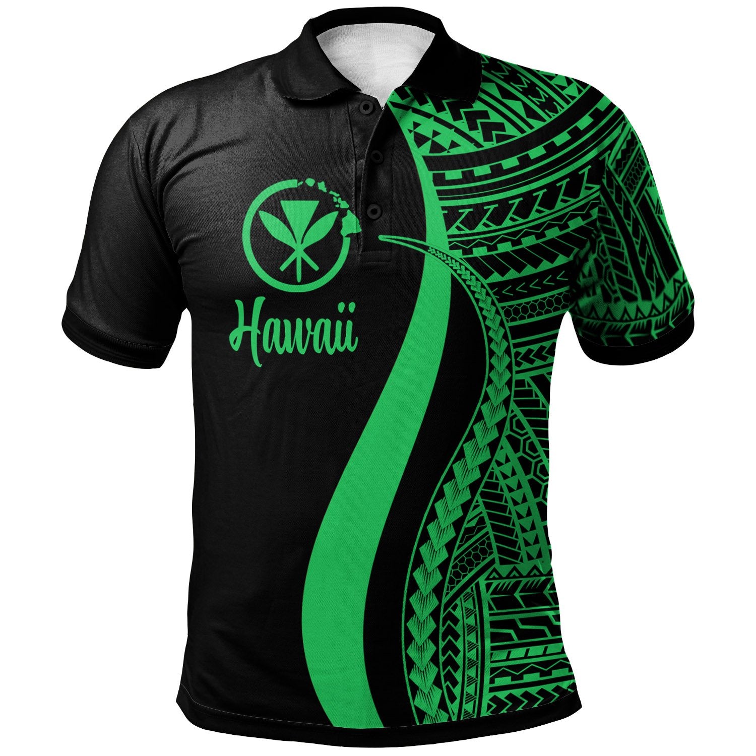 Hawaii Polo Shirt Green Polynesian Tentacle Tribal Pattern Unisex GREEN - Polynesian Pride