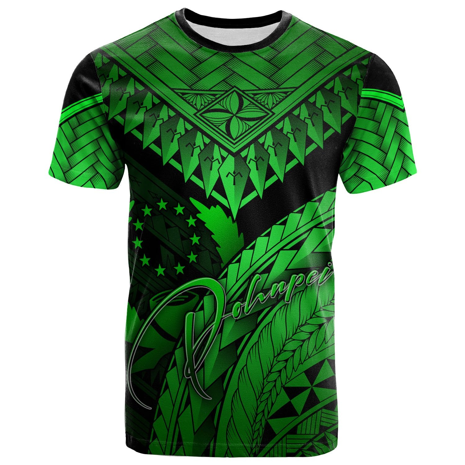 Pohnpei T Shirt Green Polynesian Necklace and Lauhala Unisex Art - Polynesian Pride