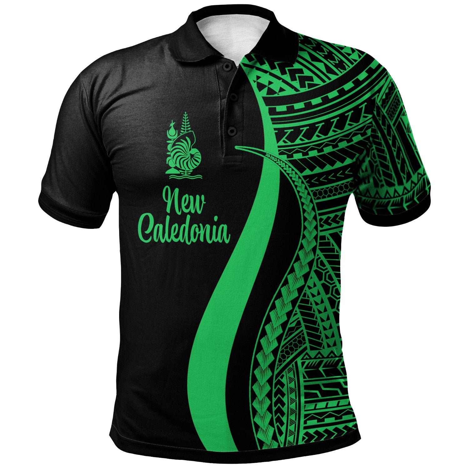 New Caledonia Polo Shirt Green Polynesian Tentacle Tribal Pattern Unisex Green - Polynesian Pride