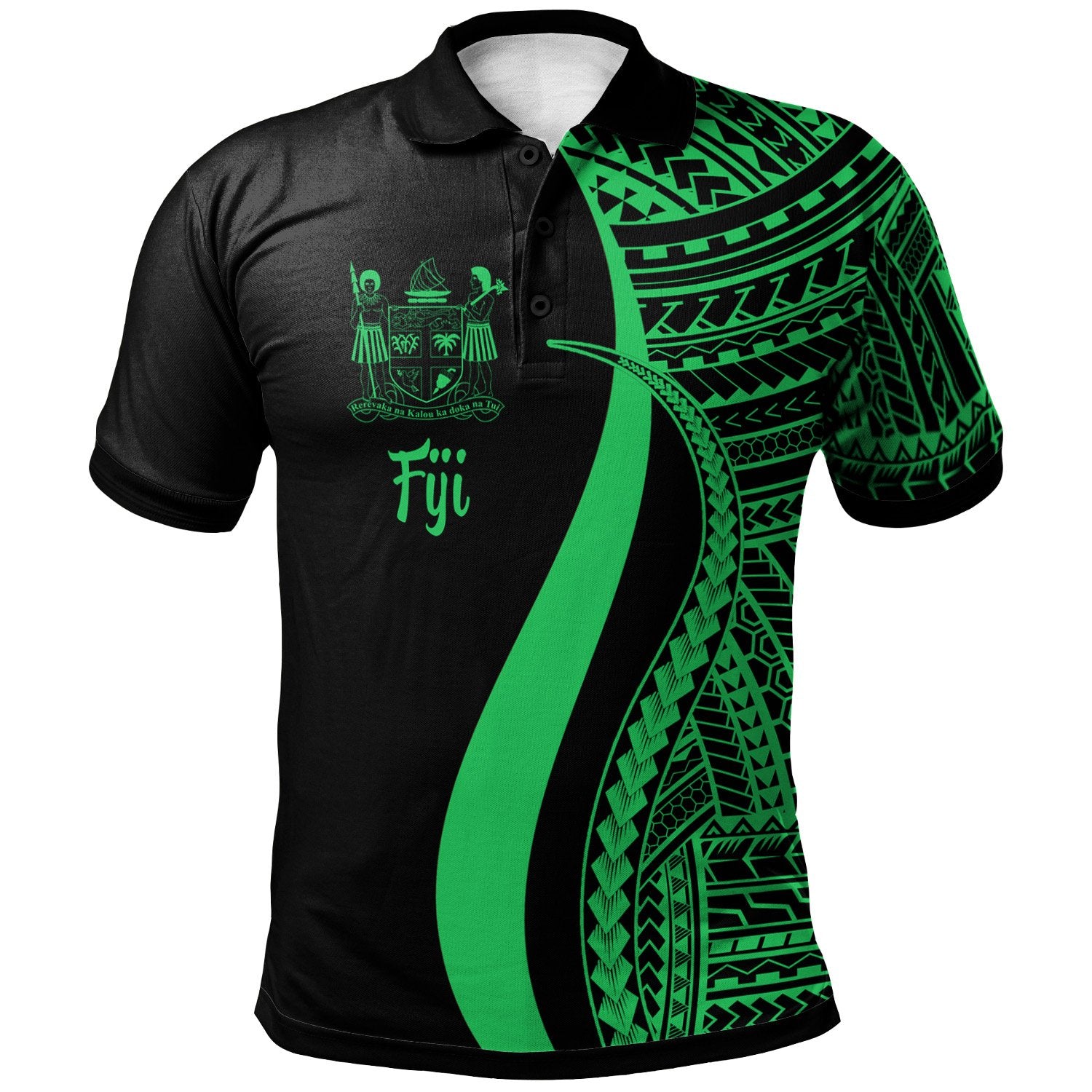 Fiji Polo Shirt Green Polynesian Tentacle Tribal Pattern Crest Unisex Green - Polynesian Pride