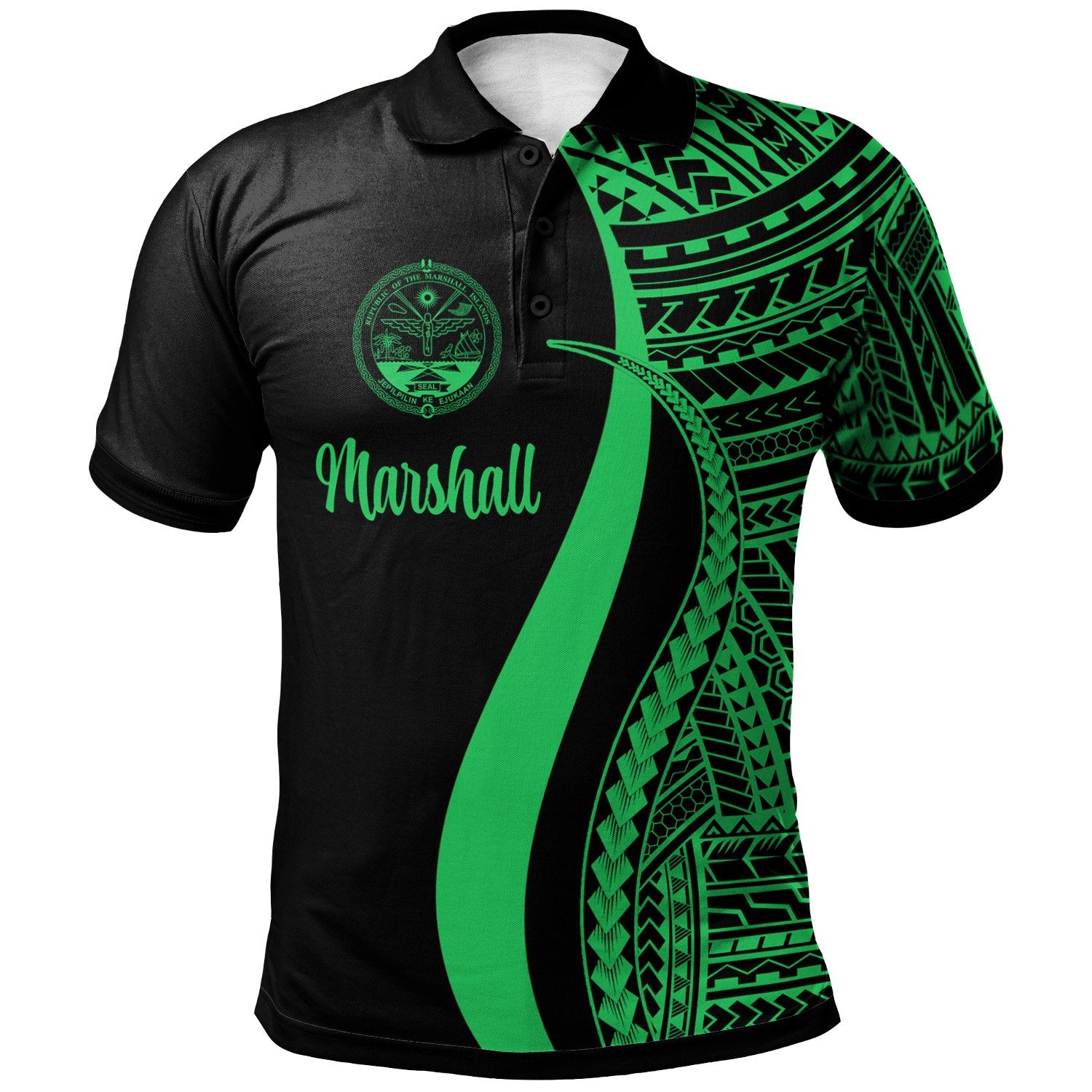 Marshall Islands Polo Shirt Green Polynesian Tentacle Tribal Pattern Crest Unisex Green - Polynesian Pride