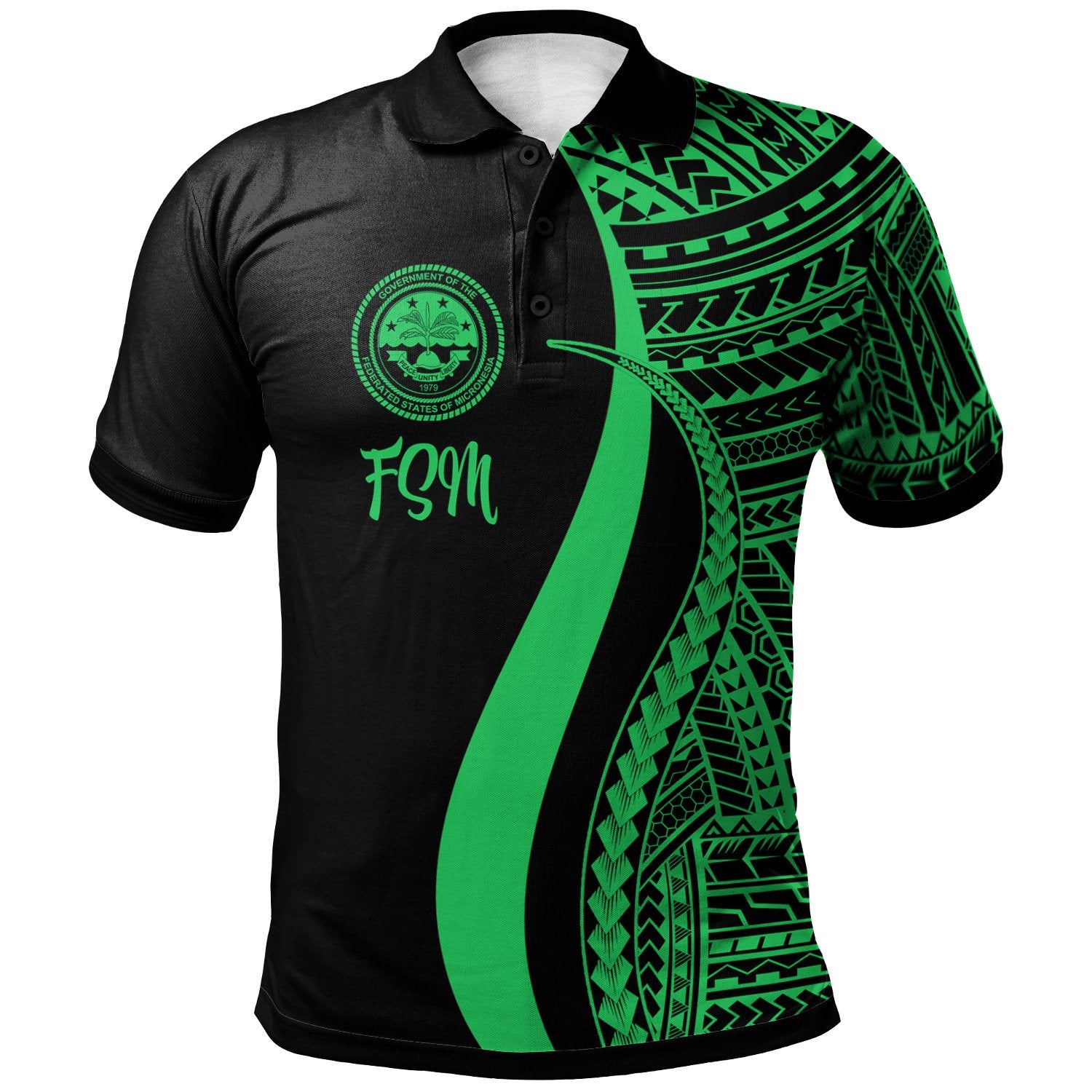 Federated States of Micronesia Polo Shirt Green Polynesian Tentacle Tribal Pattern Unisex Green - Polynesian Pride