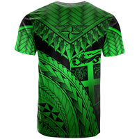 Fiji Custom T Shirt Green Polynesian Necklace and Lauhala - Polynesian Pride
