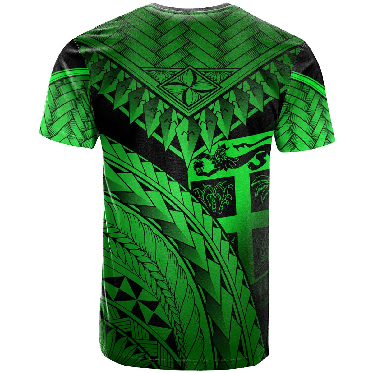 Fiji T Shirt Green Polynesian Necklace and Lauhala - Polynesian Pride
