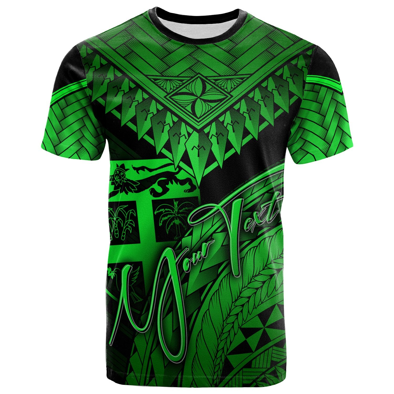 Fiji Custom T Shirt Green Polynesian Necklace and Lauhala Unisex Art - Polynesian Pride