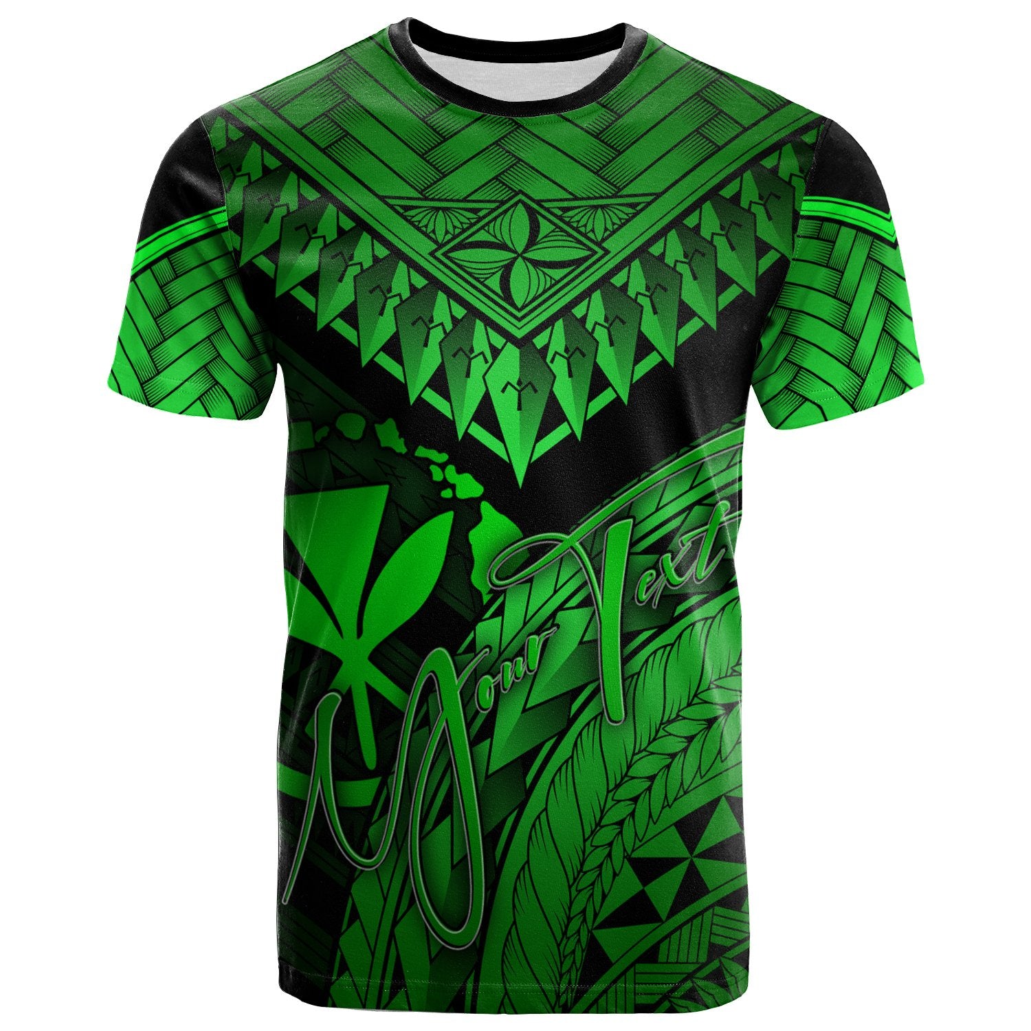 Hawaii Custom T Shirt Green Polynesian Necklace and Lauhala Unisex Art - Polynesian Pride