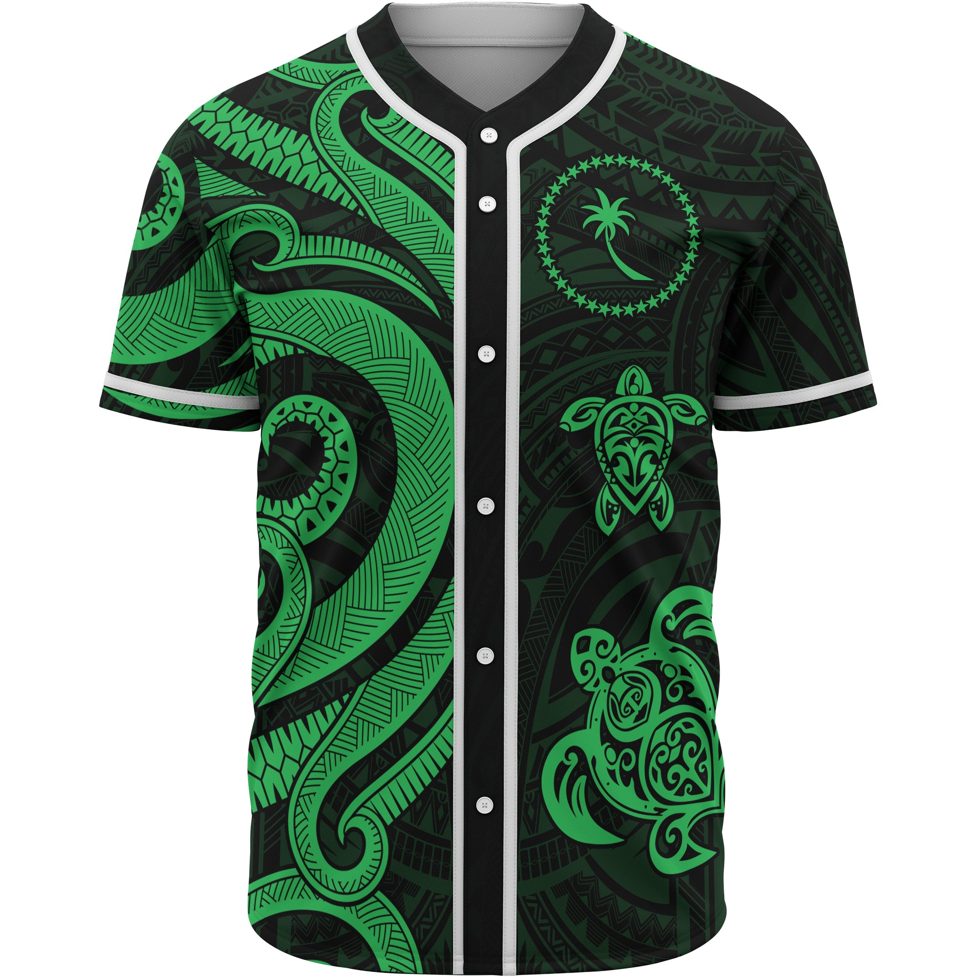 Chuuk Baseball Shirt - Green Tentacle Turtle Unisex Green - Polynesian Pride