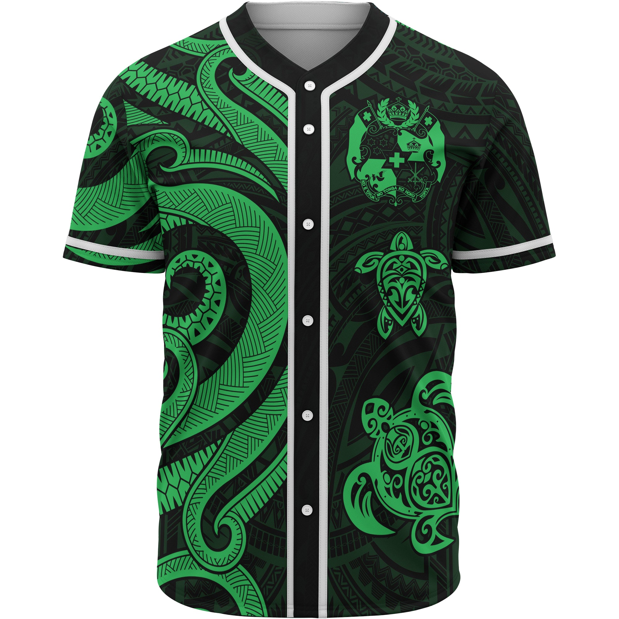 Tonga Baseball Shirt - Green Tentacle Turtle Unisex Green - Polynesian Pride