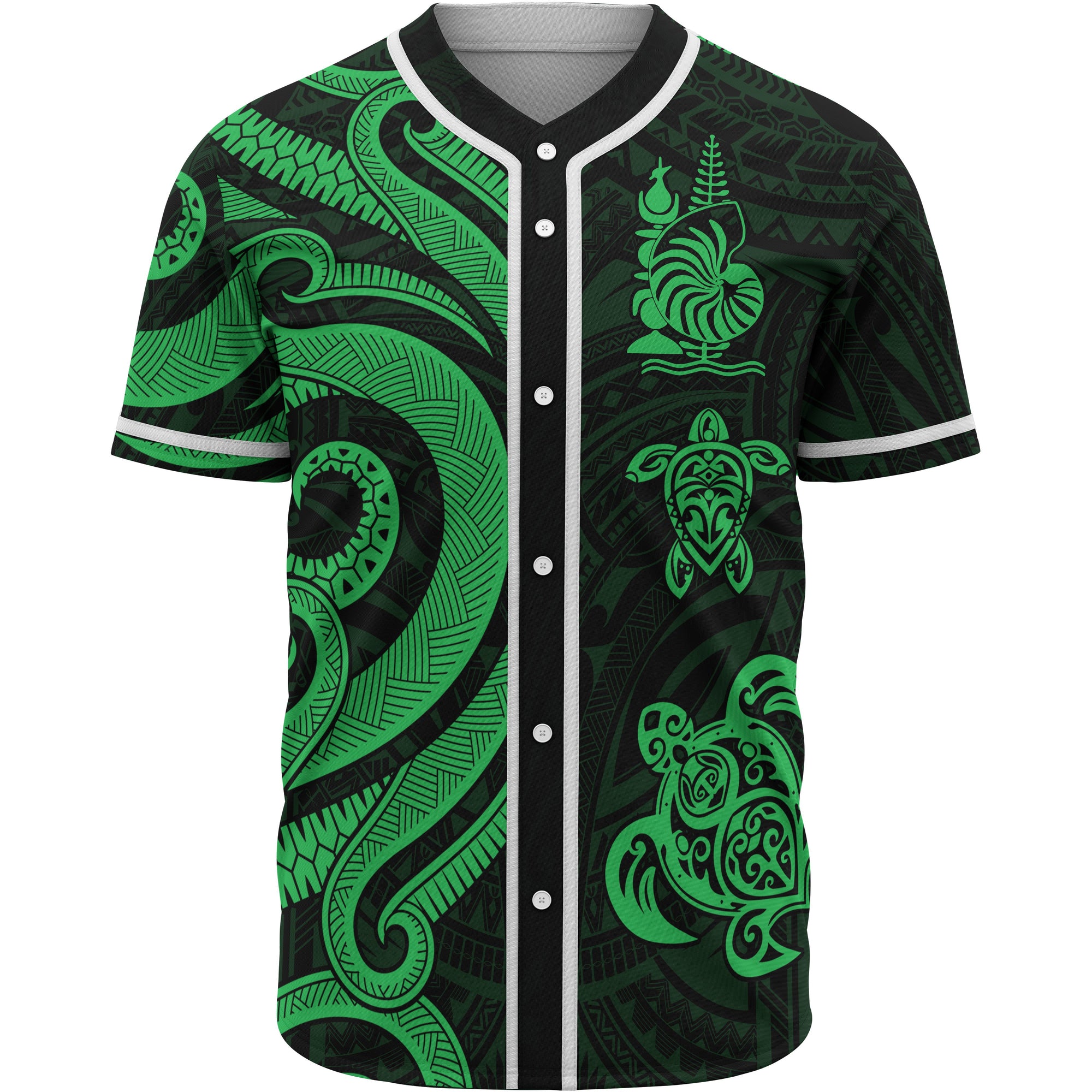 New Caledonia Baseball Shirt - Green Tentacle Turtle Unisex Green - Polynesian Pride