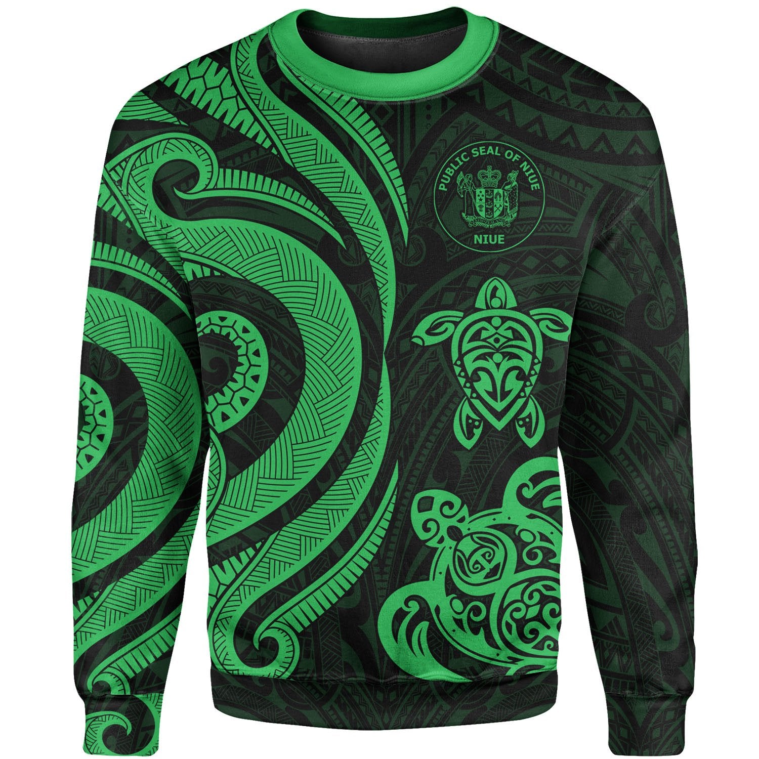 Niue Sweater - Green Tentacle Turtle Unisex Green - Polynesian Pride