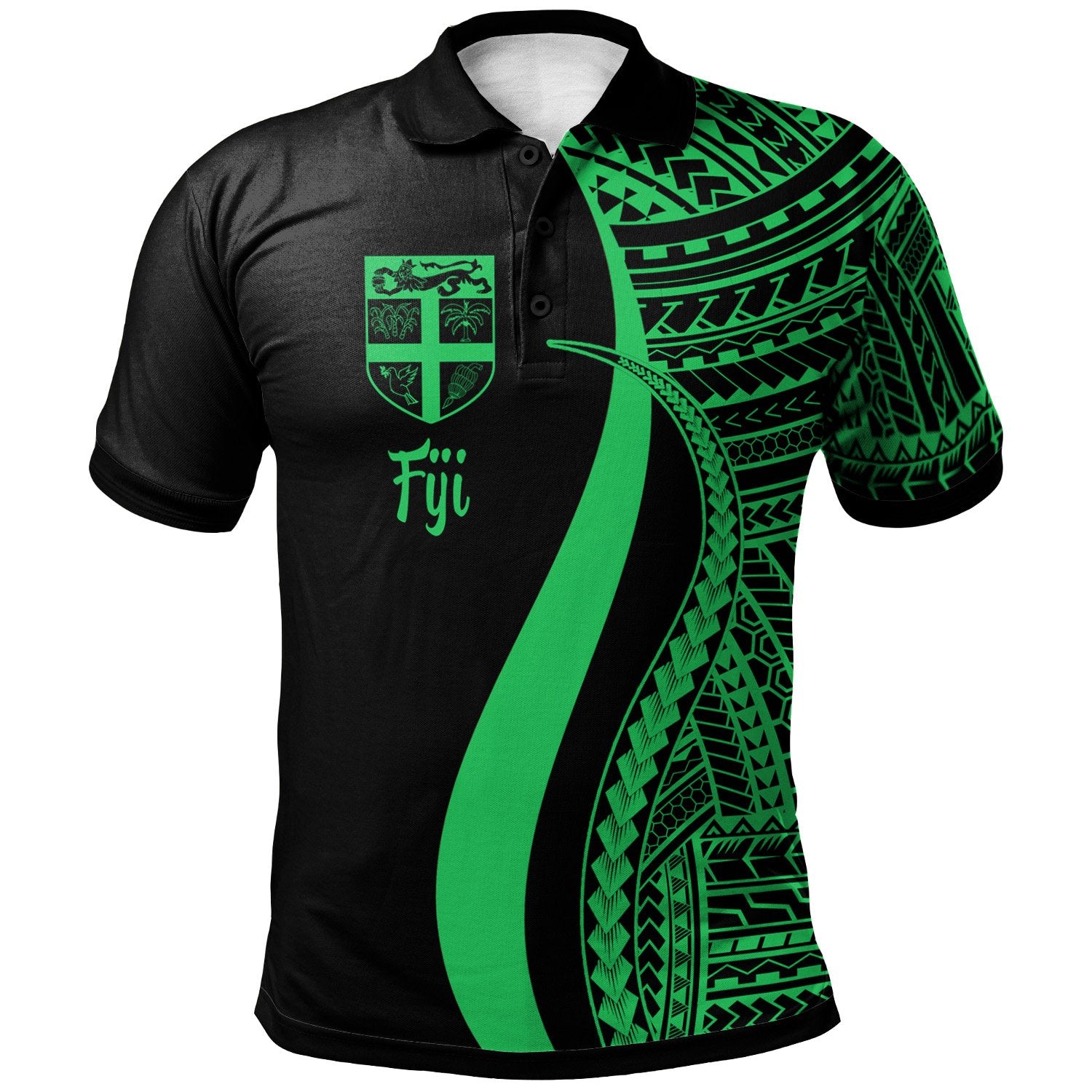 Fiji Polo Shirt Green Polynesian Tentacle Tribal Pattern Unisex Green - Polynesian Pride