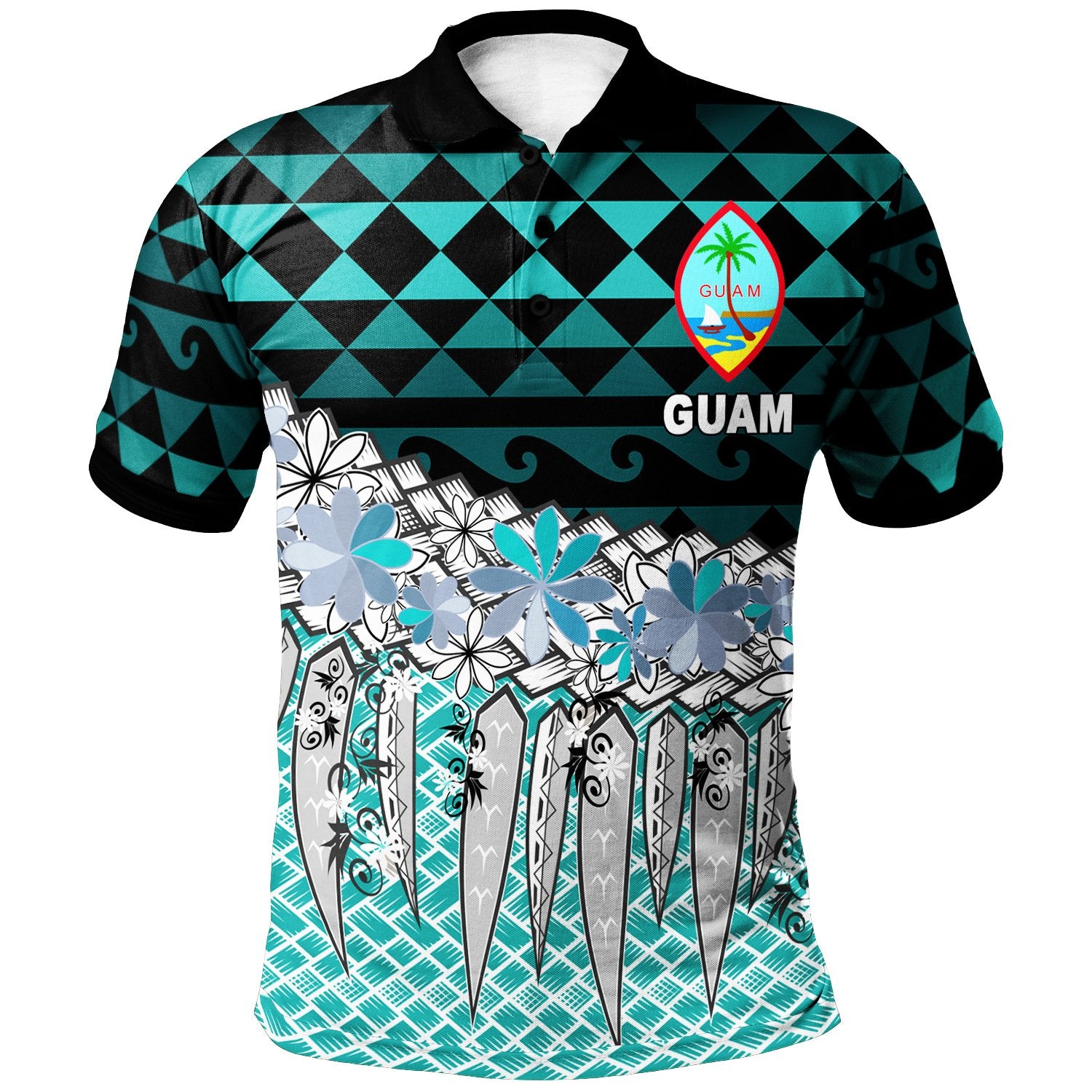 Guam Polo Shirt Coconut Leaves Weave Pattern Blue Unisex Blue - Polynesian Pride