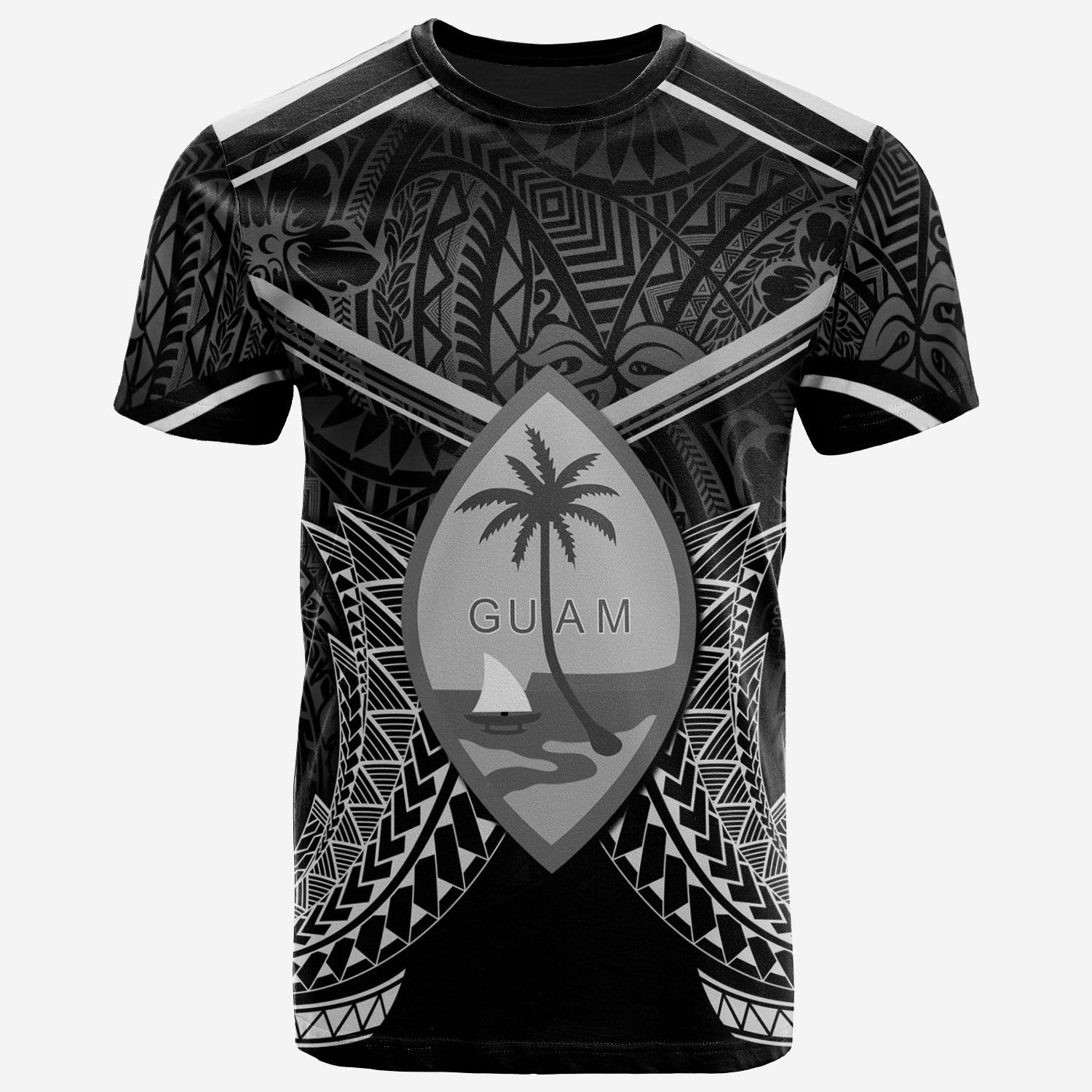 Guam T Shirt Guam Seal With White Line Style Unisex Black - Polynesian Pride