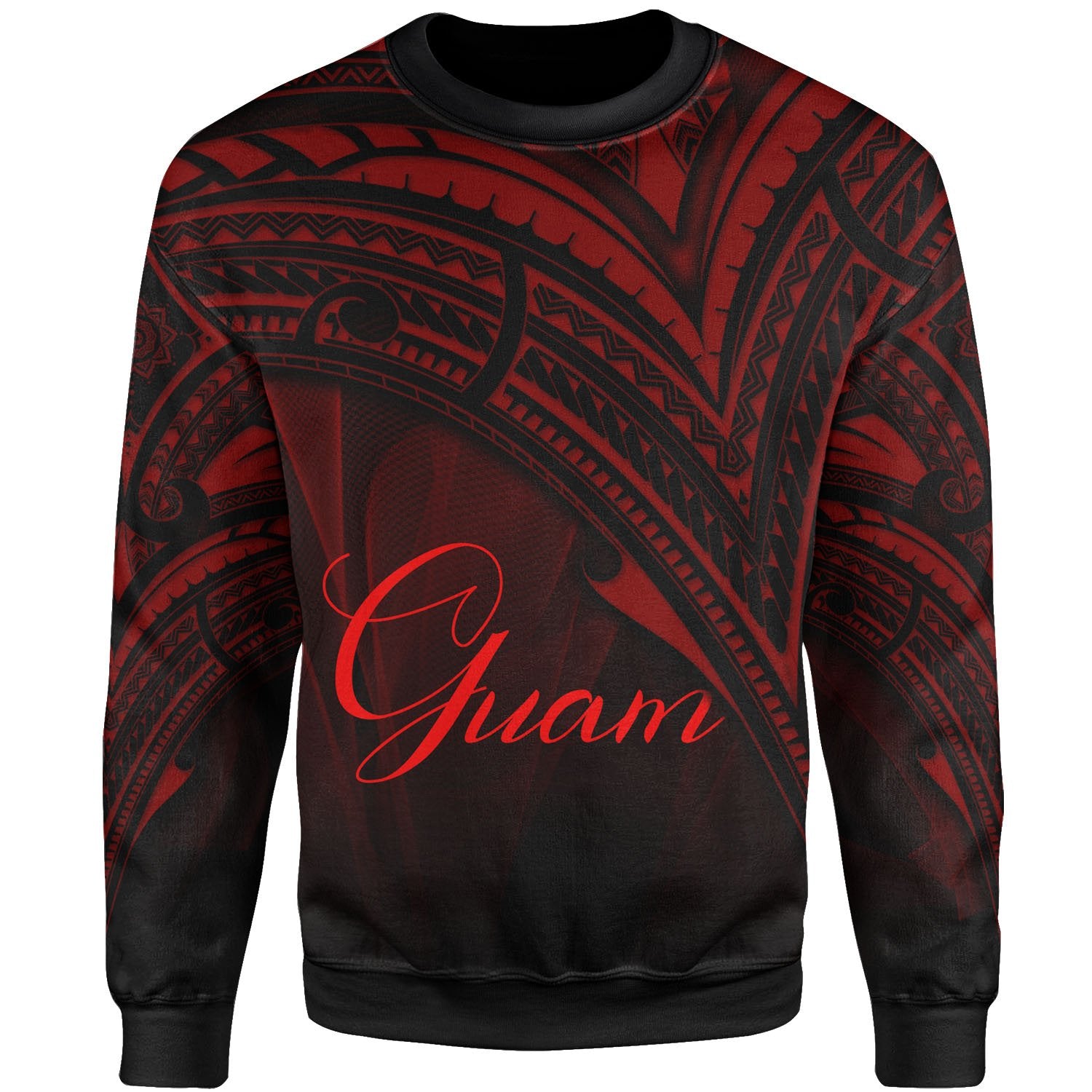 Guam Sweatshirt - Cross Style Red Color Unisex Black - Polynesian Pride