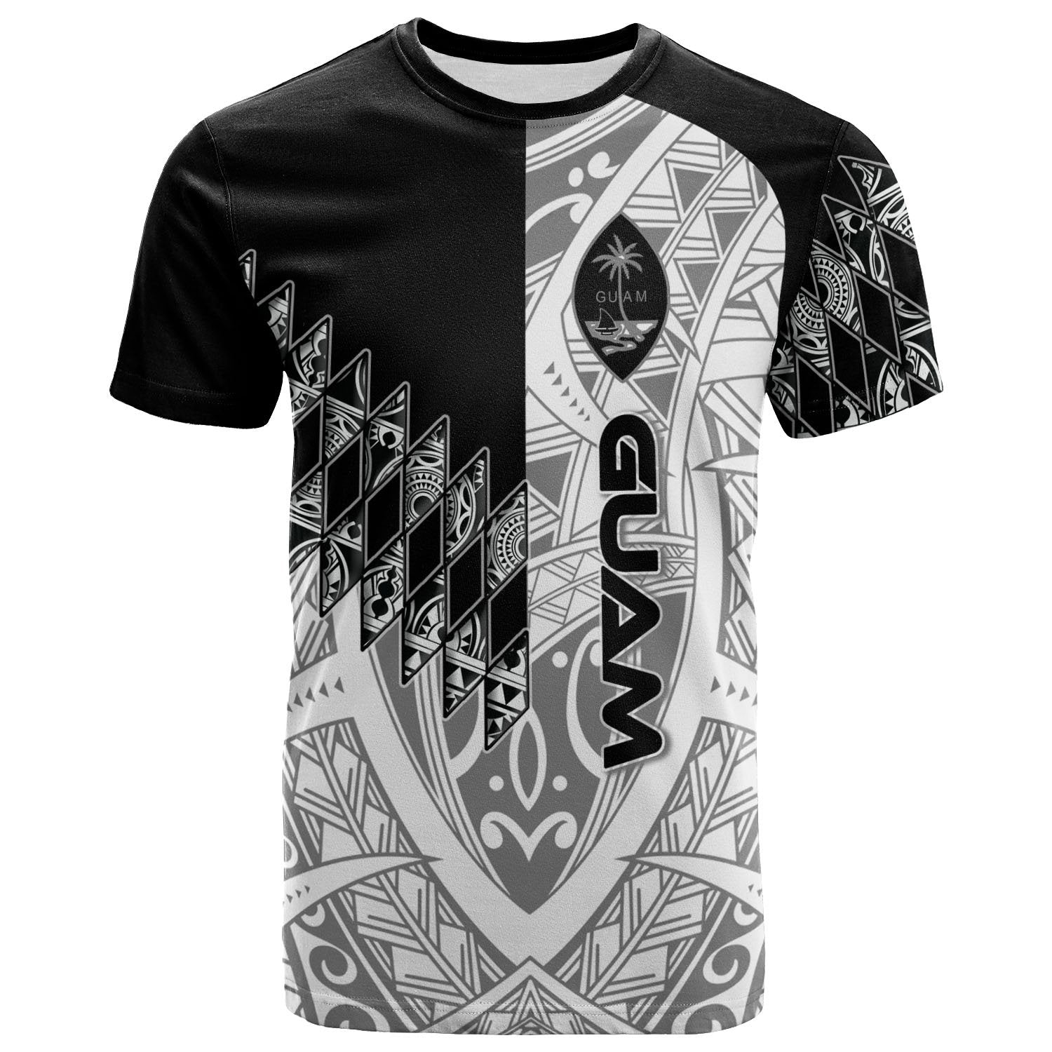 Guam T Shirt Symmetry Style Unisex Black - Polynesian Pride