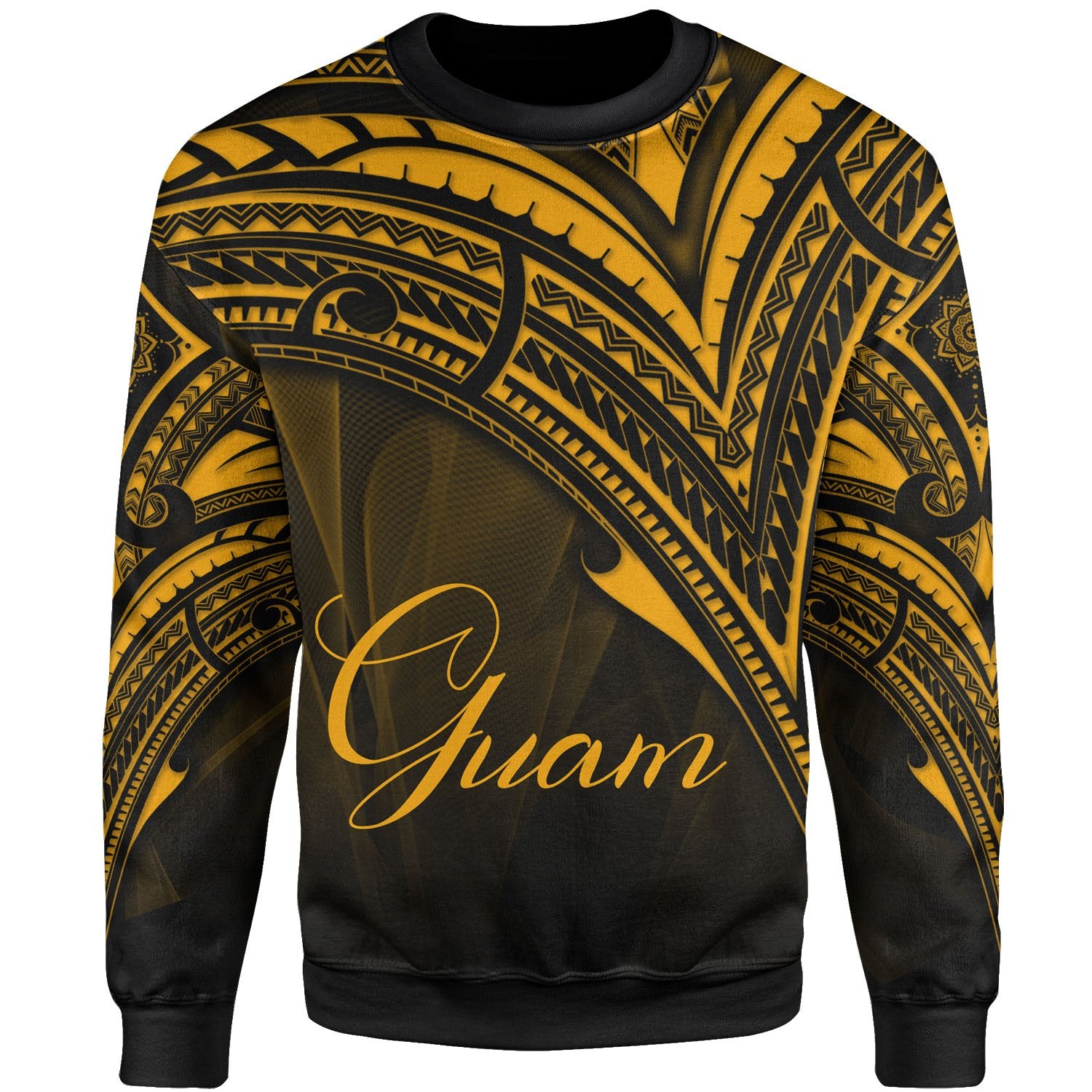 Guam Sweatshirt - Cross Style Gold Color Unisex Black - Polynesian Pride