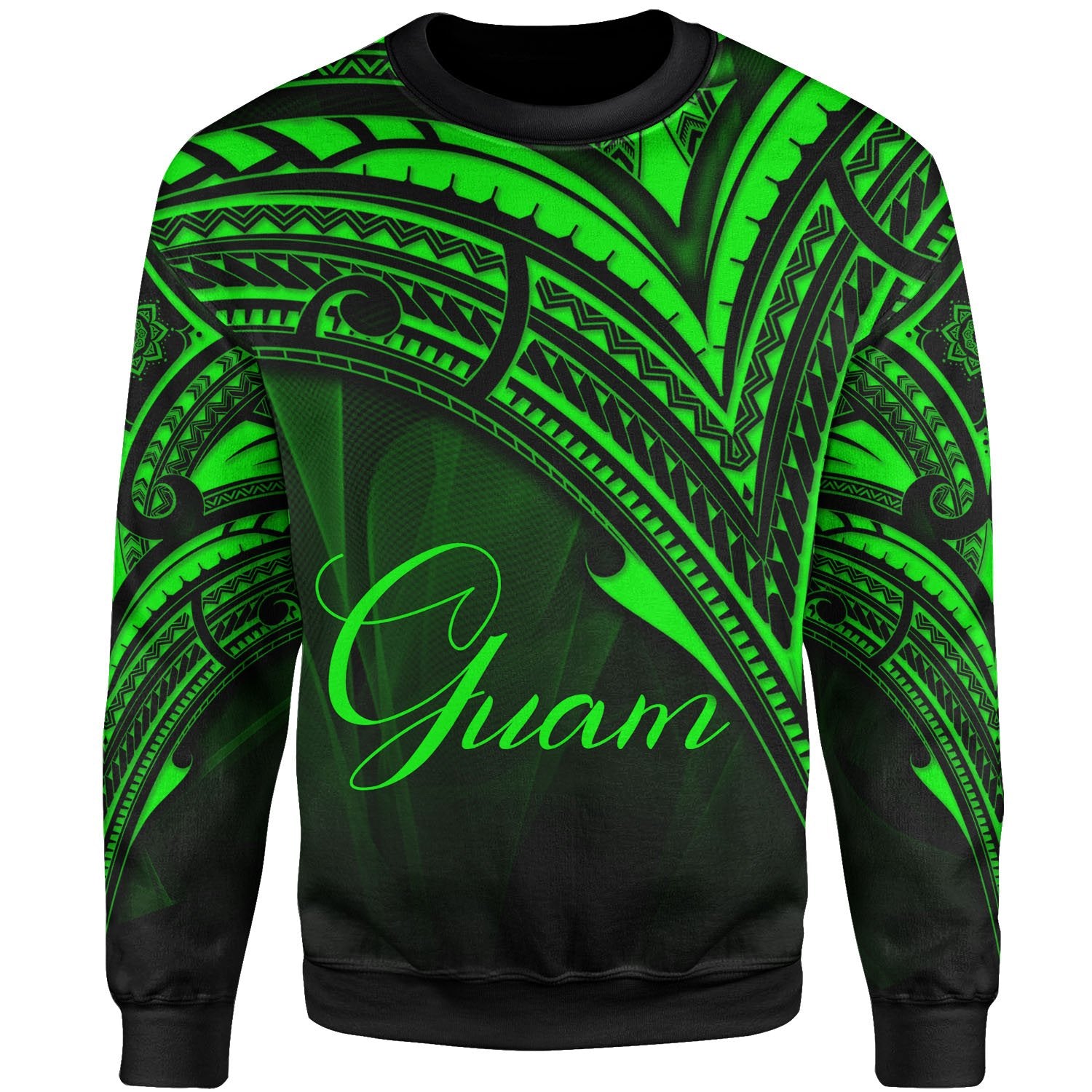 Guam Sweatshirt - Cross Style Green Color Unisex Black - Polynesian Pride