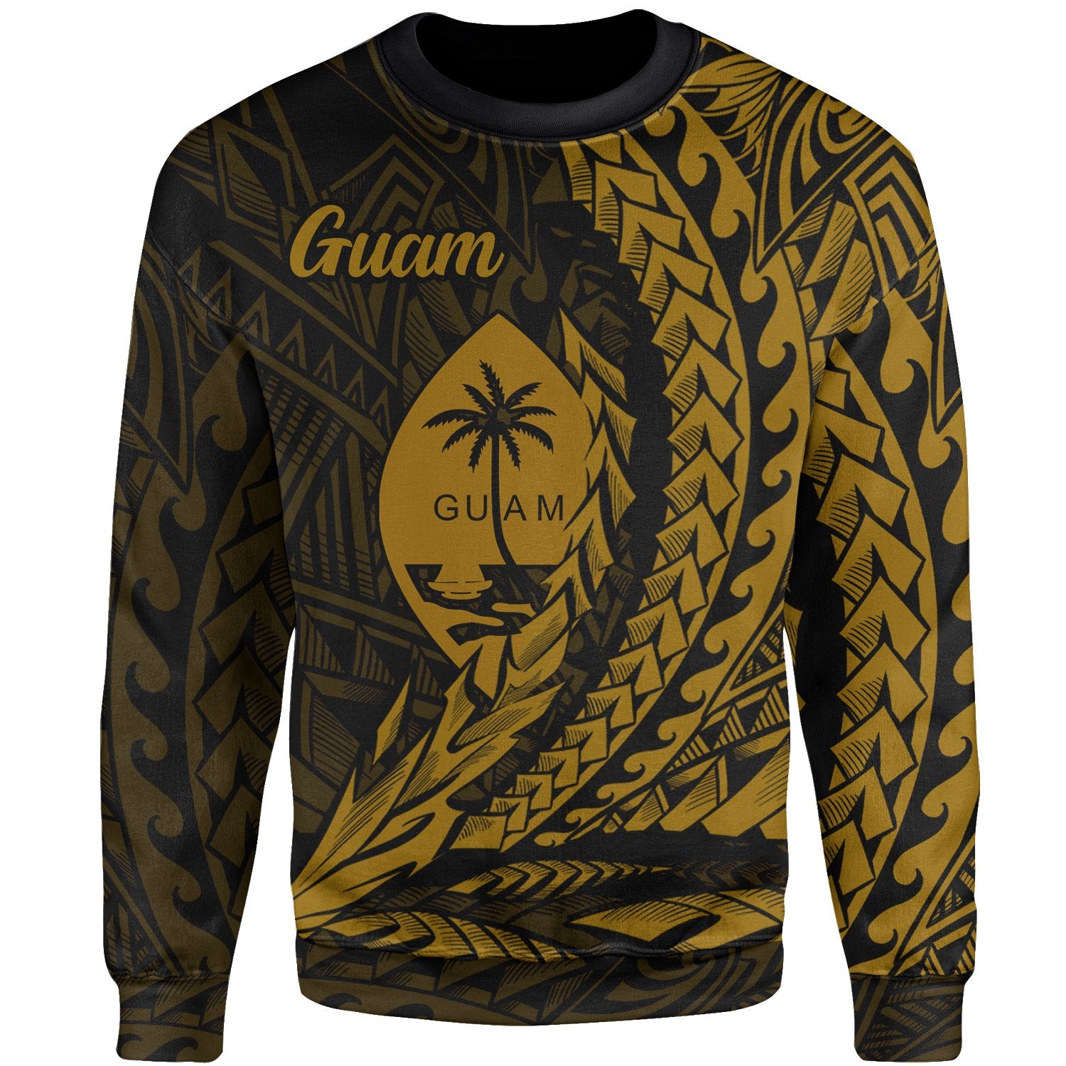 Guam Sweatshirt - Wings Style Gold Color Unisex Gold - Polynesian Pride