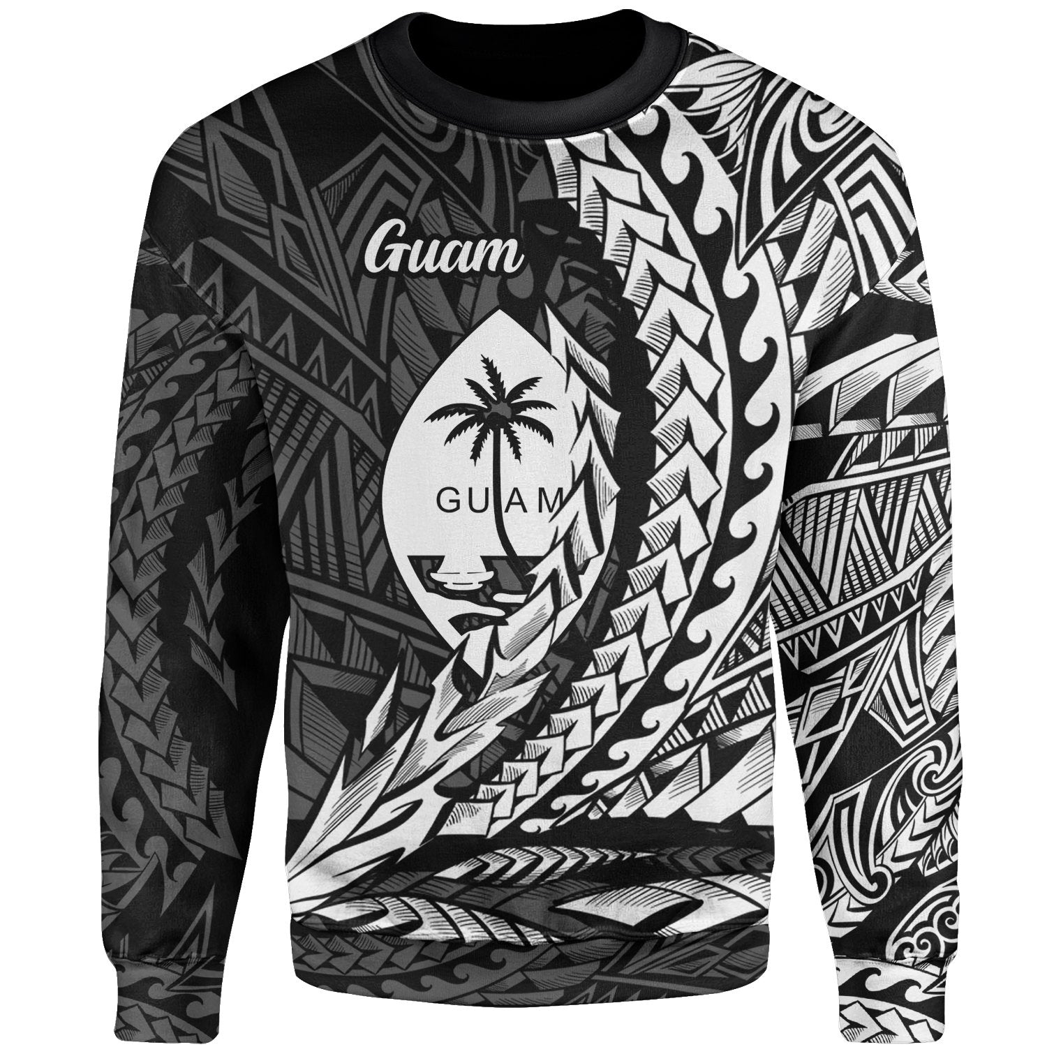 Guam Sweatshirt - Wings Style White Color Unisex Black - Polynesian Pride