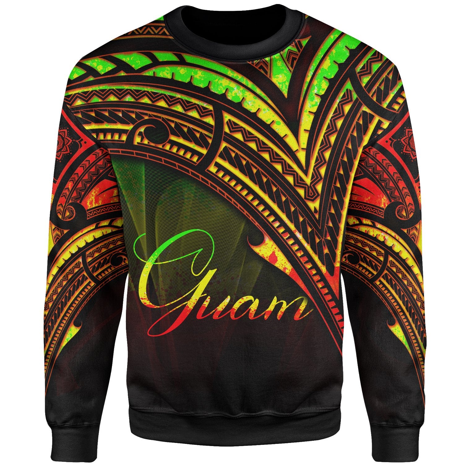 Guam Sweatshirt - Cross Style Reggae Color Unisex Black - Polynesian Pride