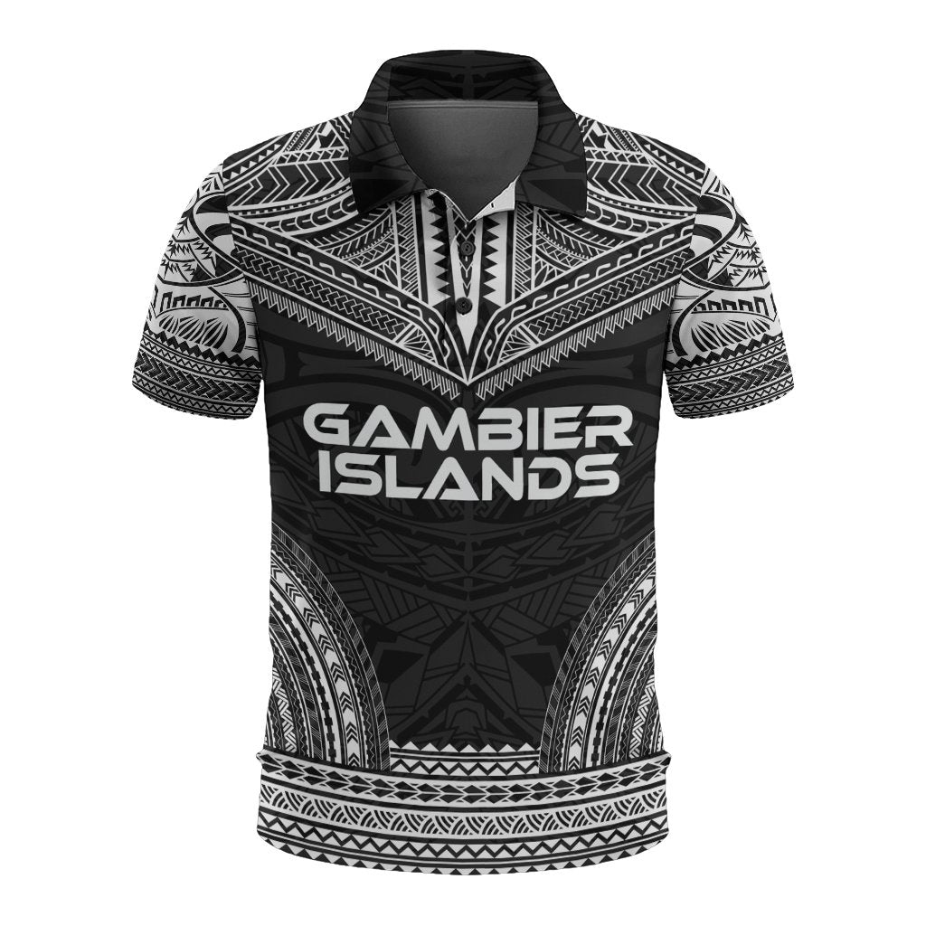 Gambier Islands Polo Shirt Gambier Islands Flag Polynesian Chief Tattoo Black Version Unisex Black - Polynesian Pride
