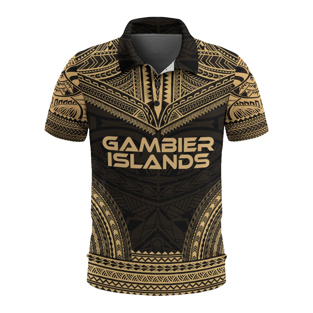 Gambier Islands Polo Shirt Gambier Islands Flag Polynesian Chief Tattoo Gold Version Unisex Gold - Polynesian Pride