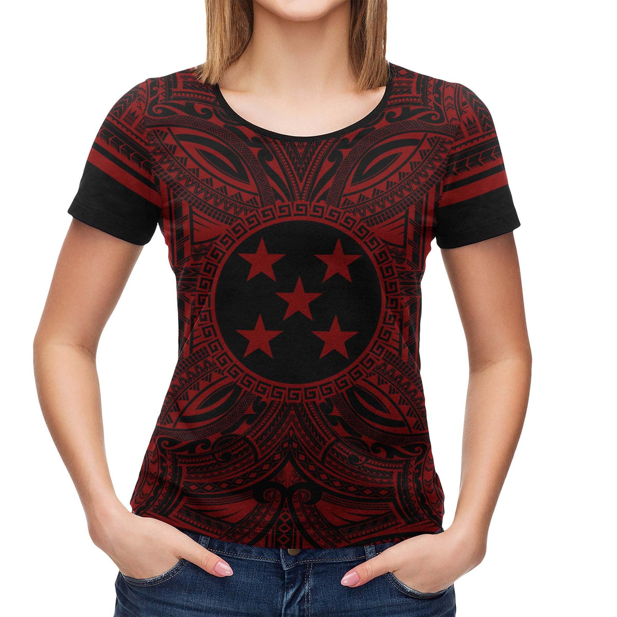 Gambier Islands T Shirt National Coat of Arms Polynesian Red Black - Polynesian Pride