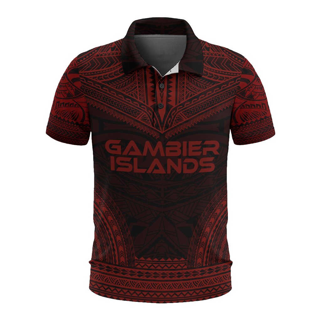 Gambier Islands Polo Shirt Gambier Islands Flag Polynesian Chief Tattoo Red Version Unisex Red - Polynesian Pride