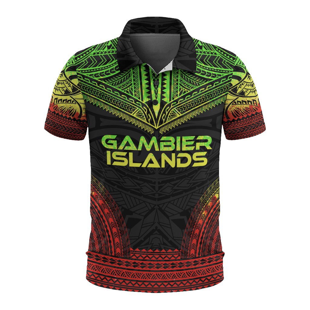 Gambier Islands Polo Shirt Gambier Islands Flag Polynesian Chief Tattoo Reggae Version Unisex Reggae - Polynesian Pride