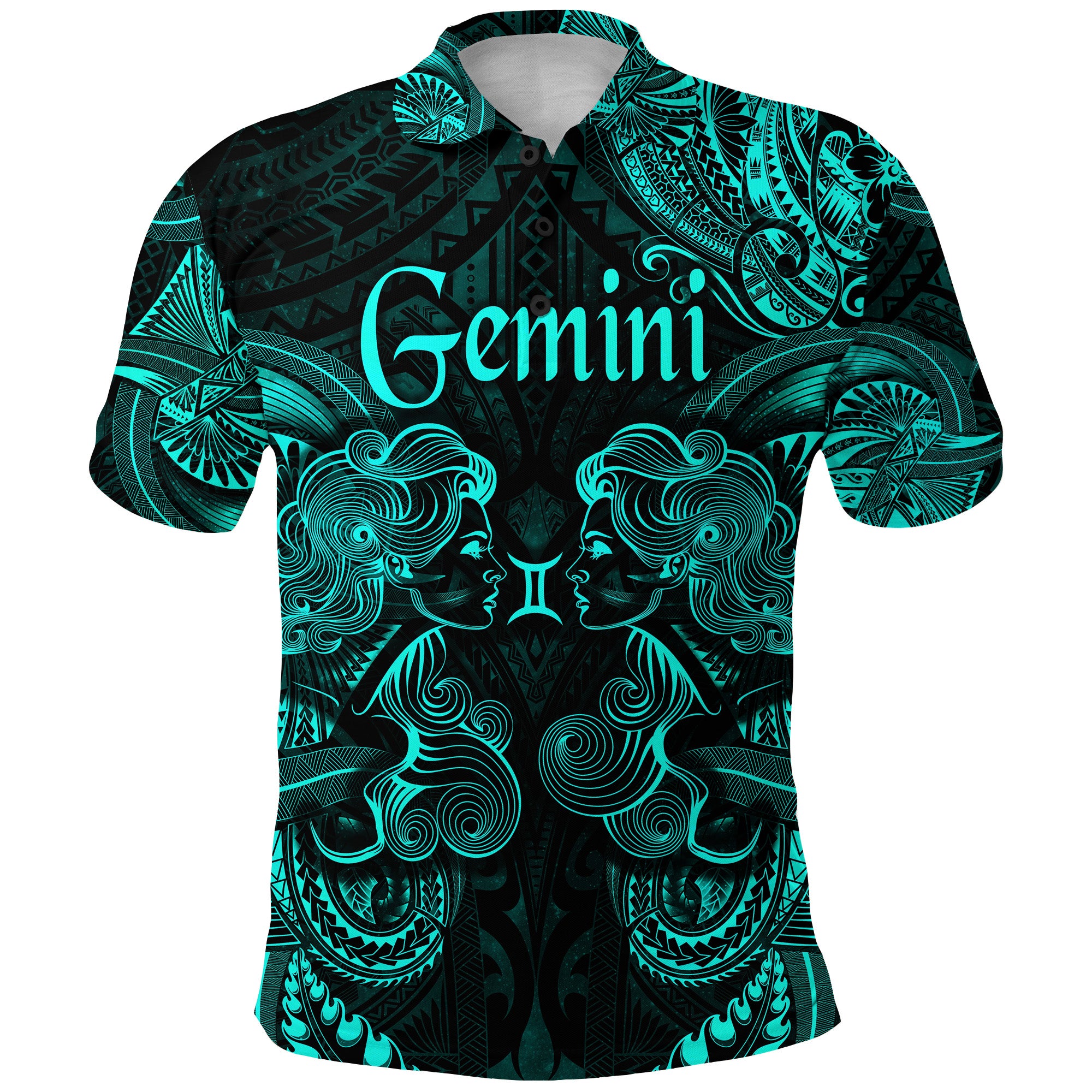 Custom Gemini Zodiac Polynesian Polo Shirt Unique Style Turquoise LT8 - Polynesian Pride