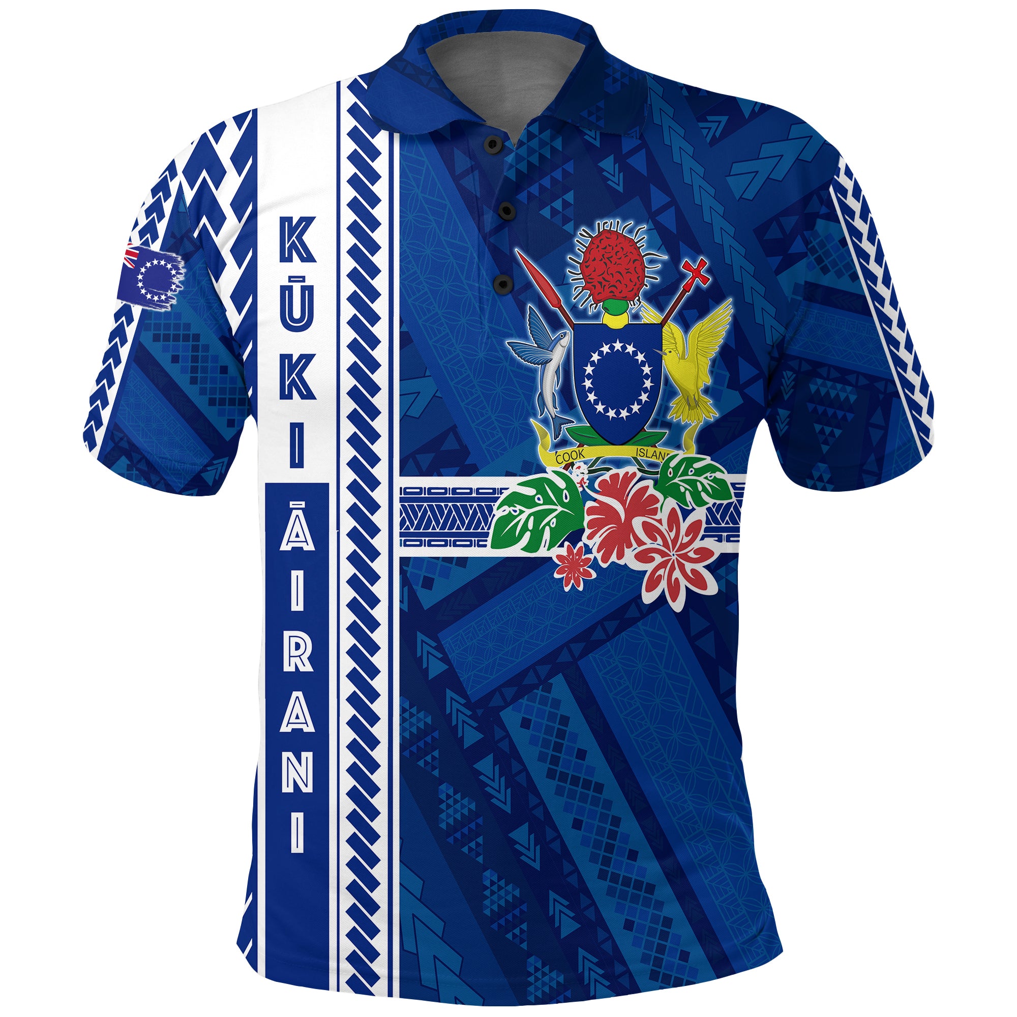 Cook Islands Turtle With Polynesian Geometrical Pattern Polo Shirt LT7 Blue - Polynesian Pride