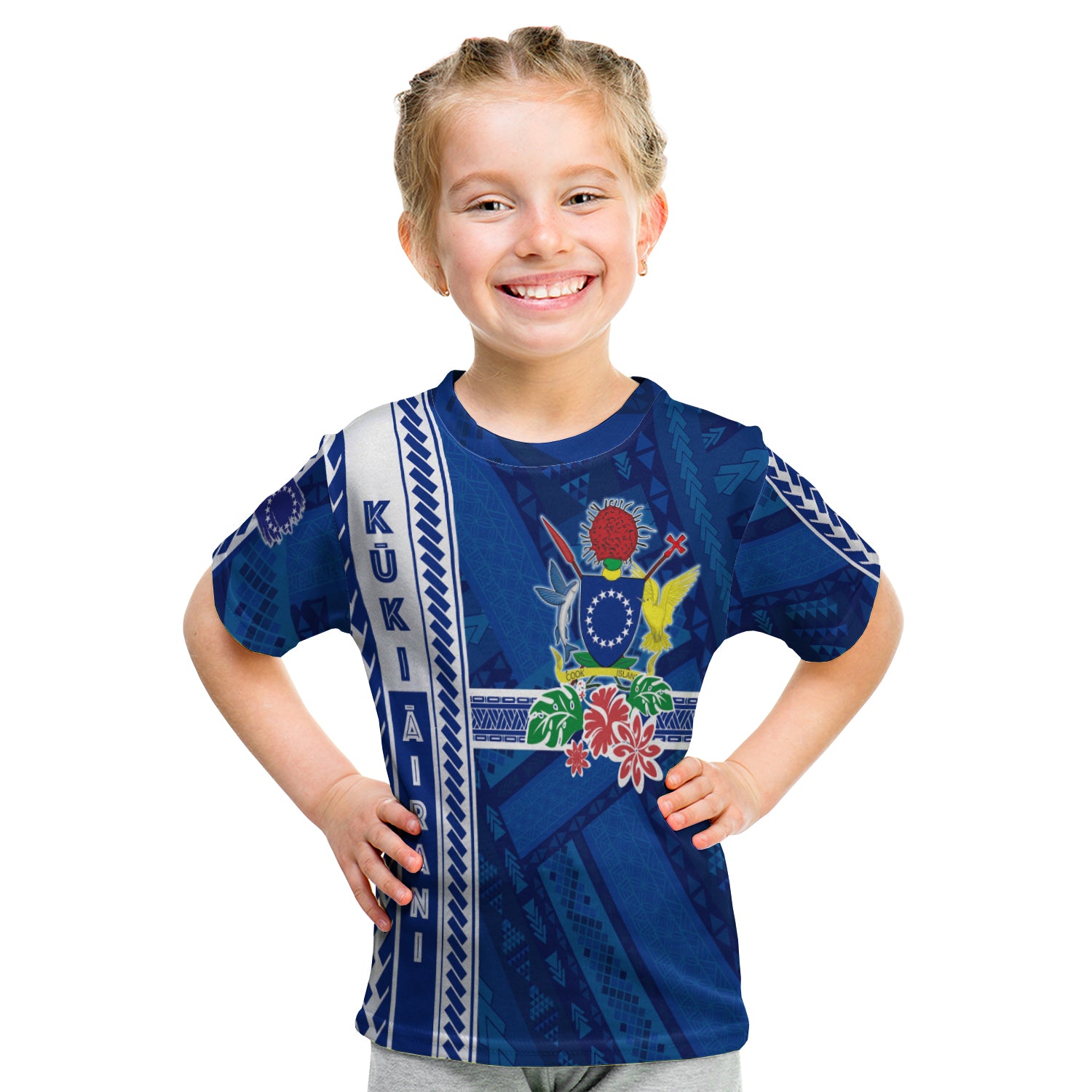 Cook Islands Turtle With Polynesian Geometrical Pattern Kid T Shirt LT7 - Polynesian Pride