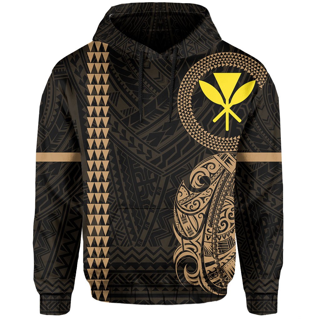 Polynesian Kakau Kanaka Flag of Hawaii Hoodie Gold - Polynesian Pride