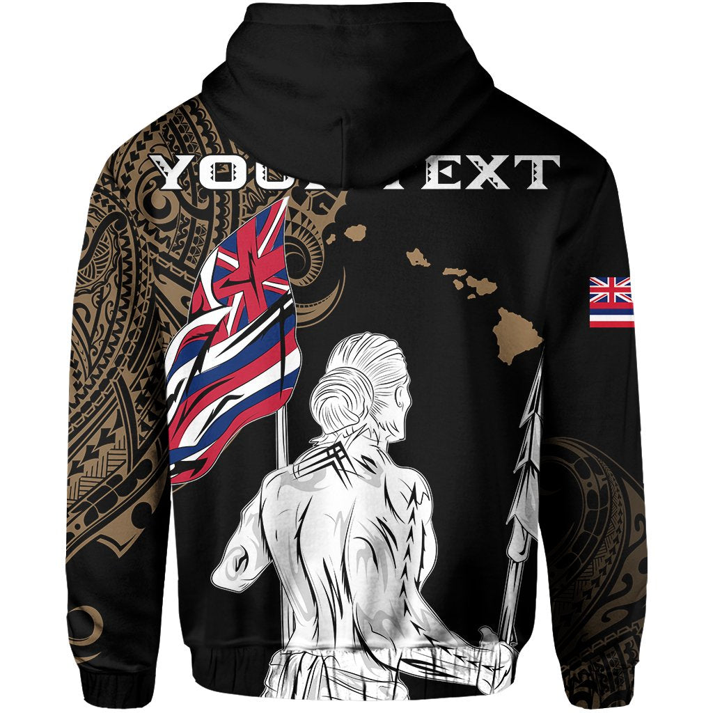 Personalized Hawaii Map Polynesian Warrior Ikaika Hoodie Zip William Style Gold - Polynesian Pride
