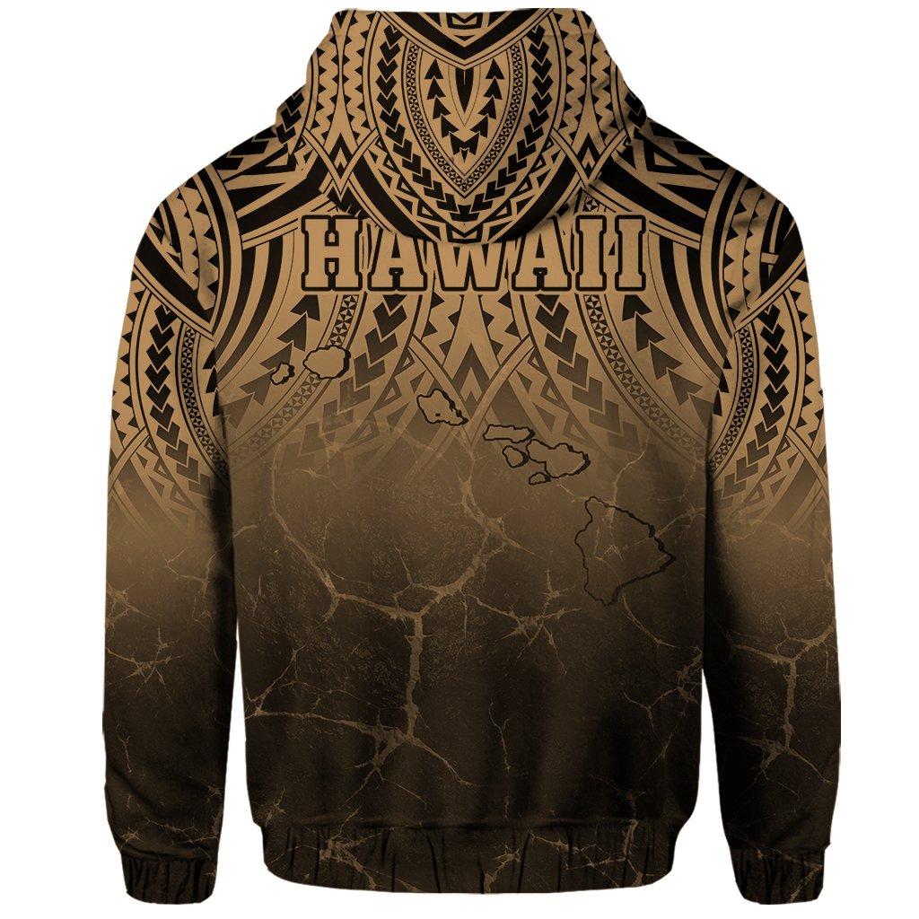 Hawaii Polynesian Kanaka Map Eruption Hoodie Roman Style Gold - Polynesian Pride