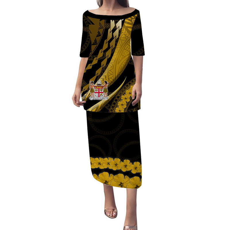 Fiji Puletasi Dress Artsy Gold Style LT9 Gold - Polynesian Pride