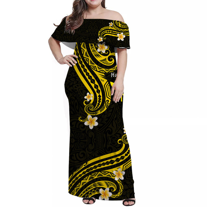 Hawaii Women Off Shoulder Long Dress Gold Polynesian Line Style LT9 Women Gold - Polynesian Pride