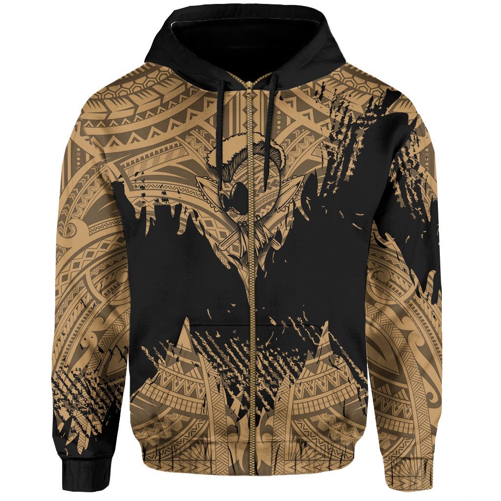 Hawaii Polynesian Hoodie Zip Warrior Ikaika Benjamin Style Gold - Polynesian Pride