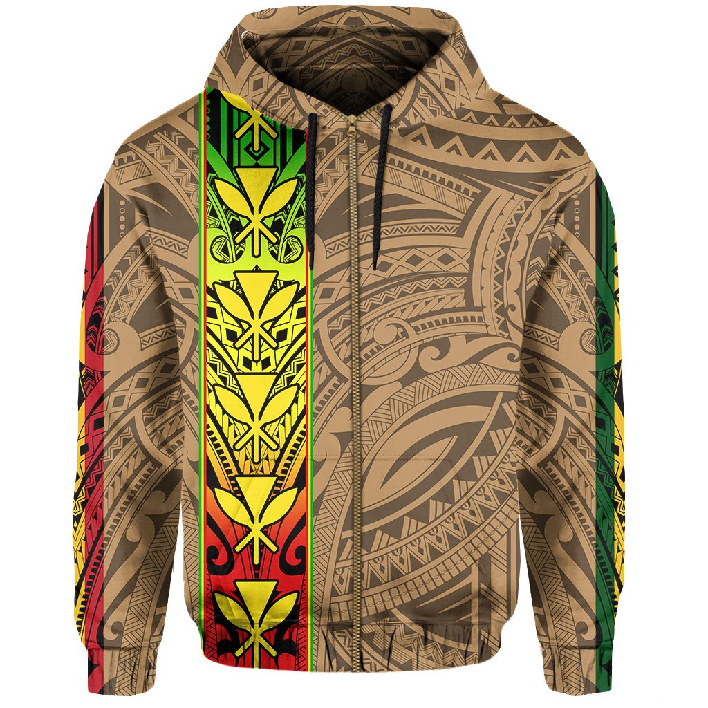 Polynesian Kanaka Flag Kanaka Maoli Hawaii Zip Hoodie Gold - Polynesian Pride