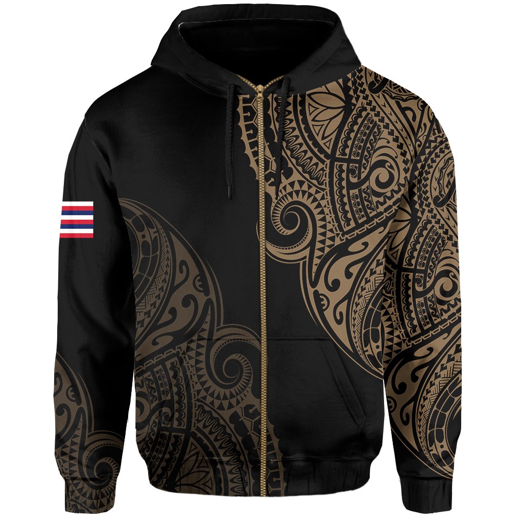 Personalized Hawaii Map Polynesian Warrior Ikaika Hoodie Zip William Style Gold - Polynesian Pride