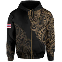 Personalized Hawaii Map Polynesian Warrior Ikaika Hoodie Zip William Style Gold - Polynesian Pride