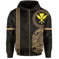 Polynesian Kakau Kanaka Flag of Hawaii Zip Hoodie Gold - Polynesian Pride