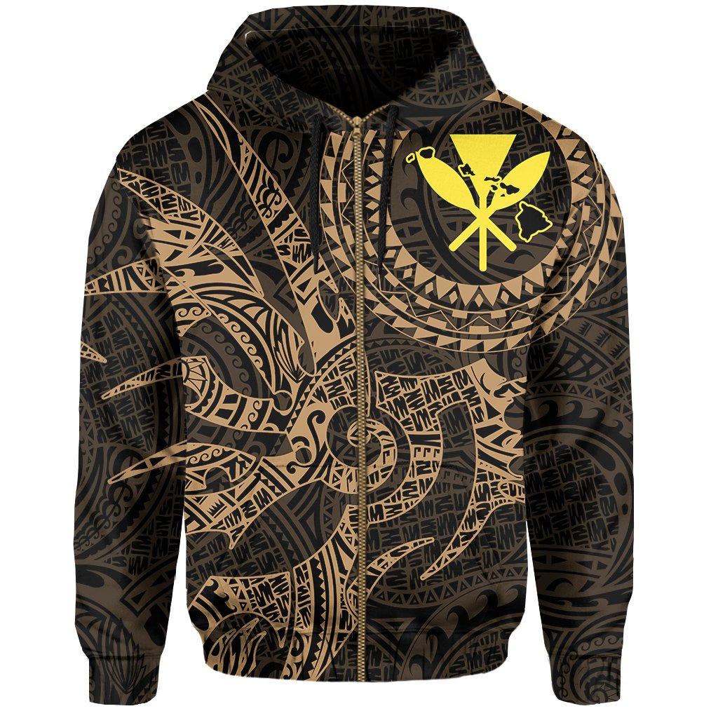 Hawaii Hoodie Zip Polynesian Kanaka Map Hawaiian Hoodie Zip Gold TT Style - Polynesian Pride