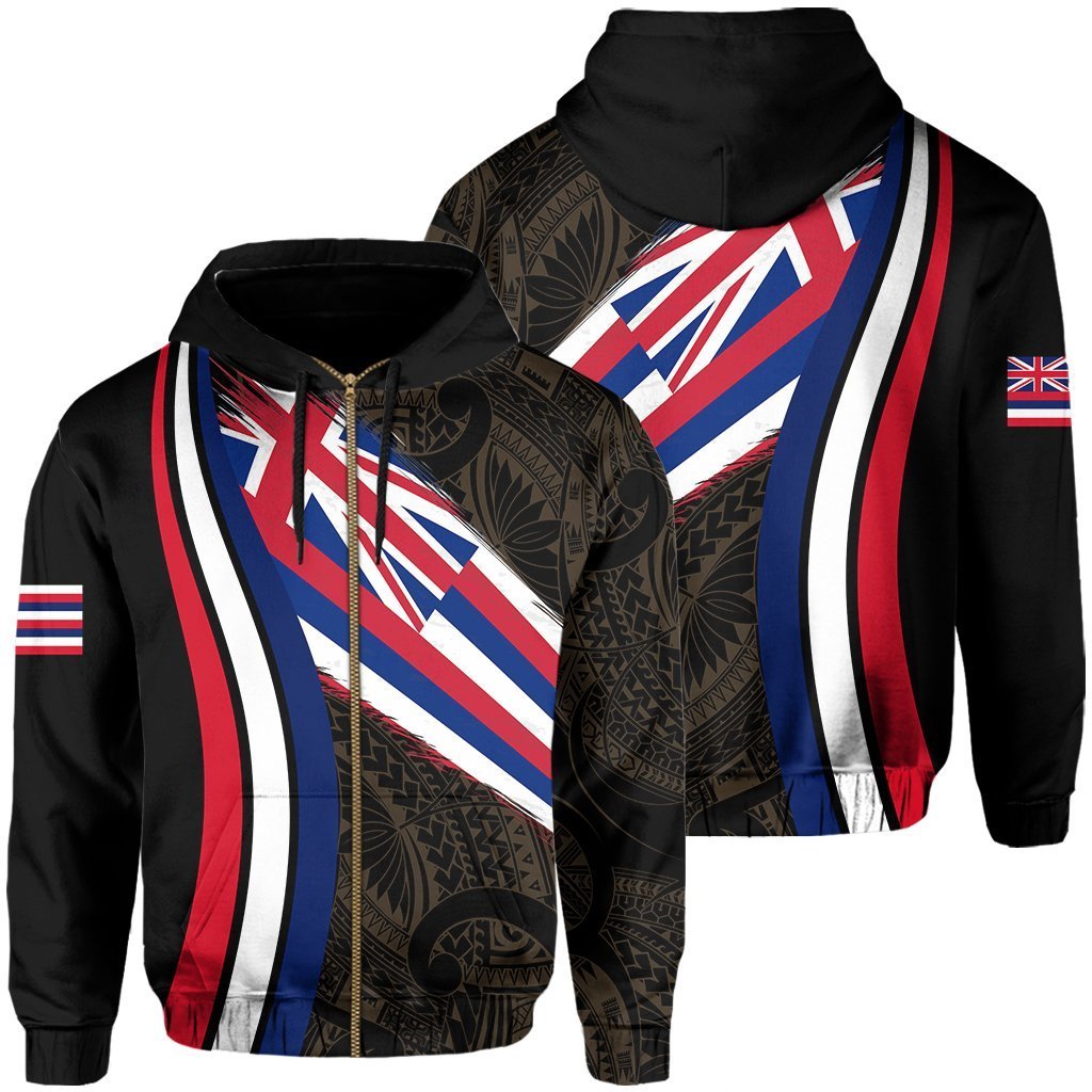 Hawaii Flag Polynesian Hoodie Zip Gold Ten Style Unisex Gold - Polynesian Pride